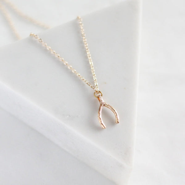 Gold Wishbone Necklace Birch Jewellery boogie birdie