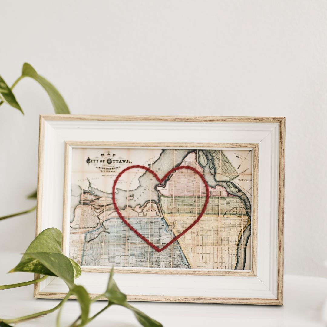 Vintage Map Of Ottawa With Embroidered Heart