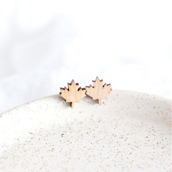Maple Leaf Wooden Stud Earrings | Birch Jewellery | boogie + birdie