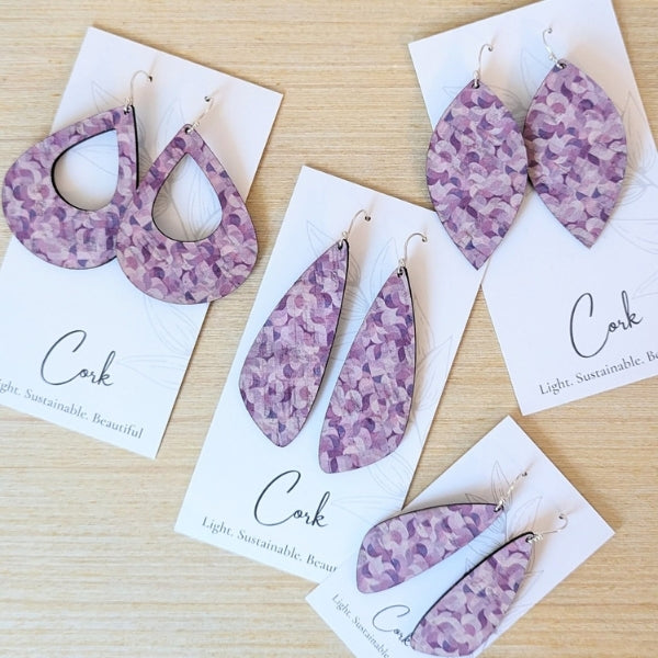 Purple Abstract Teardrop Cork Earrings | Plum Tree | boogie + birdie 