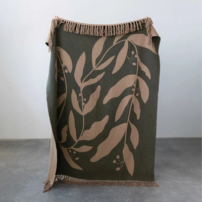 Green & Tan Upcycled Cotton Throw