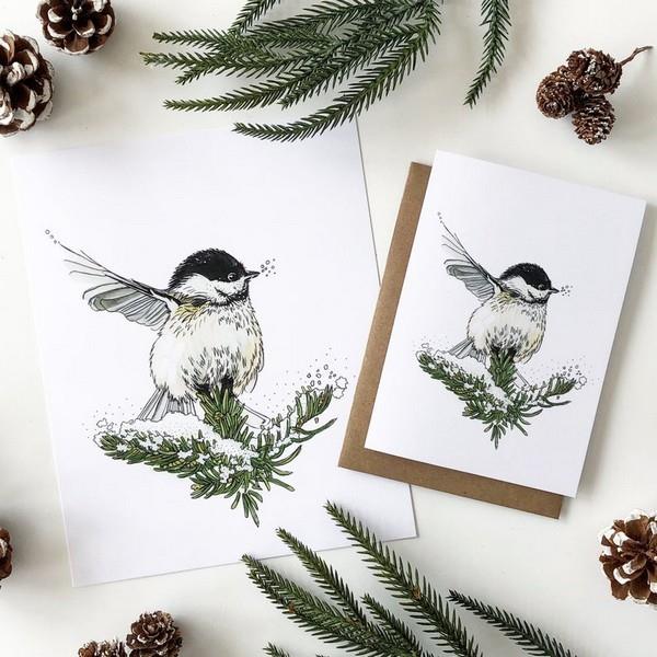 Winter Chickadee Art Card | Kelly Dixon | boogie + birdie