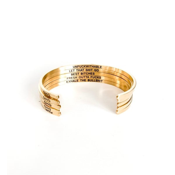 Yellow Gold Let That Shit Go Bangle | Jewellery | boogie + birdie
