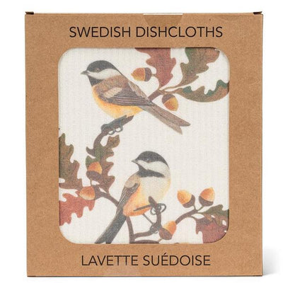 Chickadees & Oak Leaves Swedish Dishcloth | Kitchen | boogie + birdie
