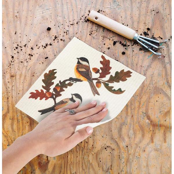 Chickadees & Oak Leaves Swedish Dishcloth | Kitchen | boogie + birdie