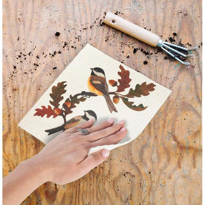 Chickadees & Oak Leaves Swedish Dishcloth | Kitchen | boogie + birdie