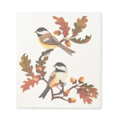 Chickadees & Oak Leaves Swedish Dishcloth | Kitchen | boogie + birdie