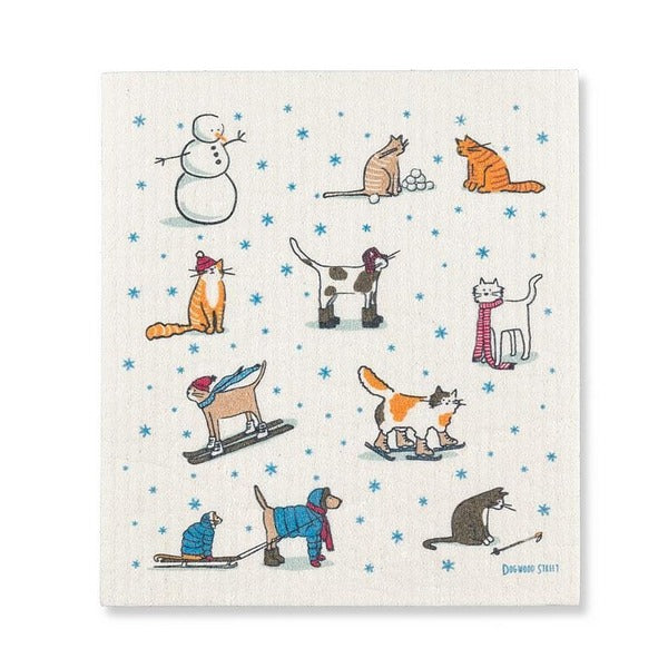 Winter Cats Swedish Dishcloth (20-ASD-WINTERCATS) | Holiday Decor | boogie + birdie