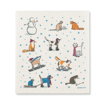 Winter Cats Swedish Dishcloth (20-ASD-WINTERCATS) | Holiday Decor | boogie + birdie
