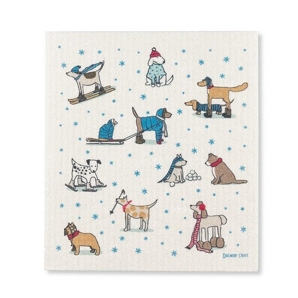 Winter Dogs Swedish Dishcloth (20-ASD-WINTERDOGS) | Holiday Decor | boogie + birdie