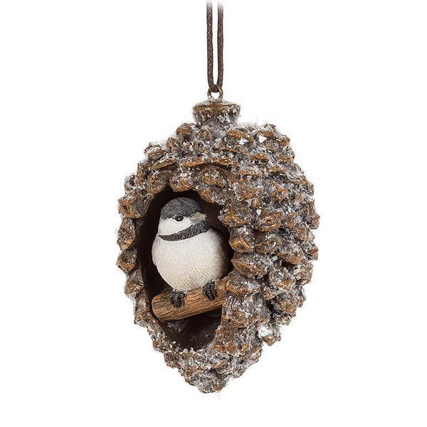 Chickadee in Pinecone Resin Ornament | Holiday | boogie + birdie