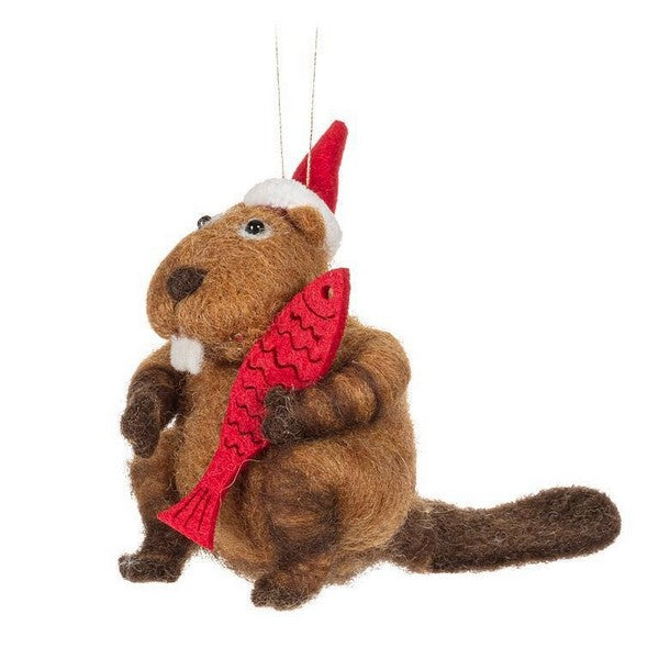 Beaver with Hat & Fish Felt Ornament | Holiday | boogie + birdie