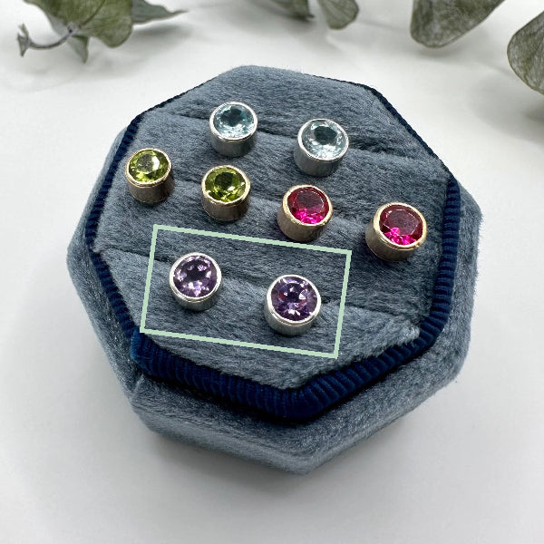 Gold Daily Amythest 5mm Stud Earrings | Open Fire | boogie + birdie