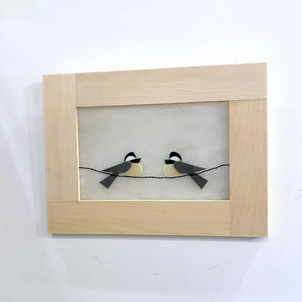 Glass Chickadee on a Wire Framed Art 12x16 | Shards of Time | boogie + birdie