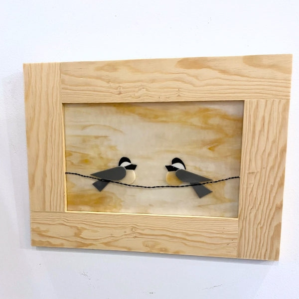 Glass Chickadee on a Wire Framed Art 12x16 | Shards of Time | boogie + birdie