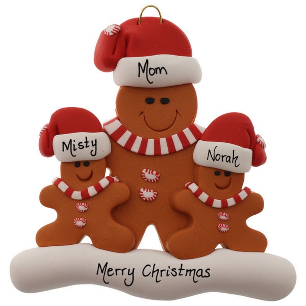 Personalized Family of 3 Single Adult Gingerbread Ornament | Ornamentopia | boogie + birdie