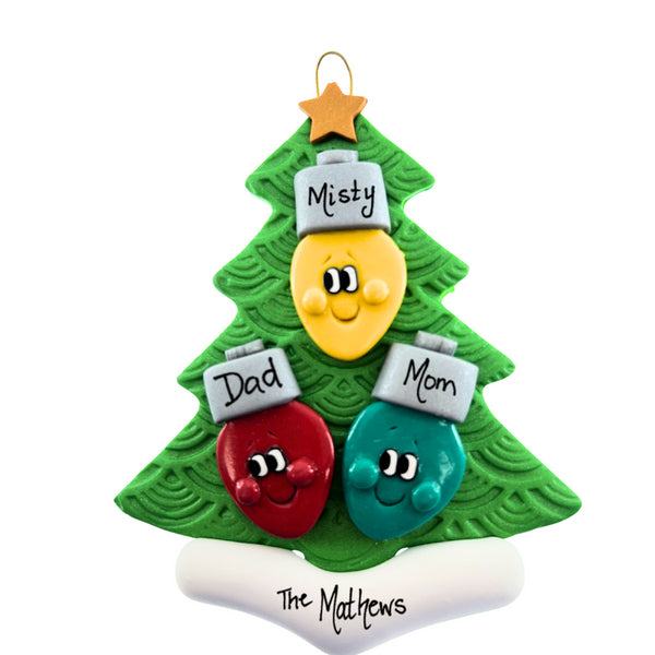 Personalized Family of 3 Light Bulbs Ornament | Ornamentopia | boogie + birdie
