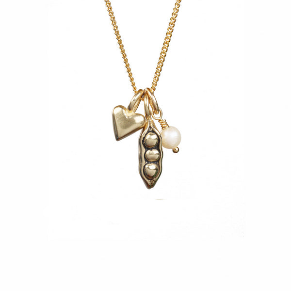 Gold Three Peas & Heart Cluster Necklace | Marmalade Designs | boogie + birdie