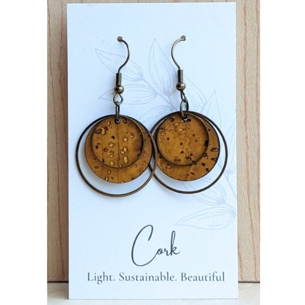 Ochre Yellow Brass Circle Cork Earring | boogie  + birdie | Plum Tree Handmade