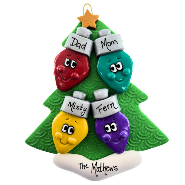 Personalized Family of 4 Light Bulbs Ornament | Ornamentopia | boogie + birdie