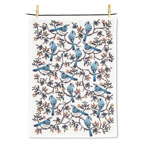 Blue Jays with Winter Berries Tea Towel | Holiday Decor | boogie + birdie