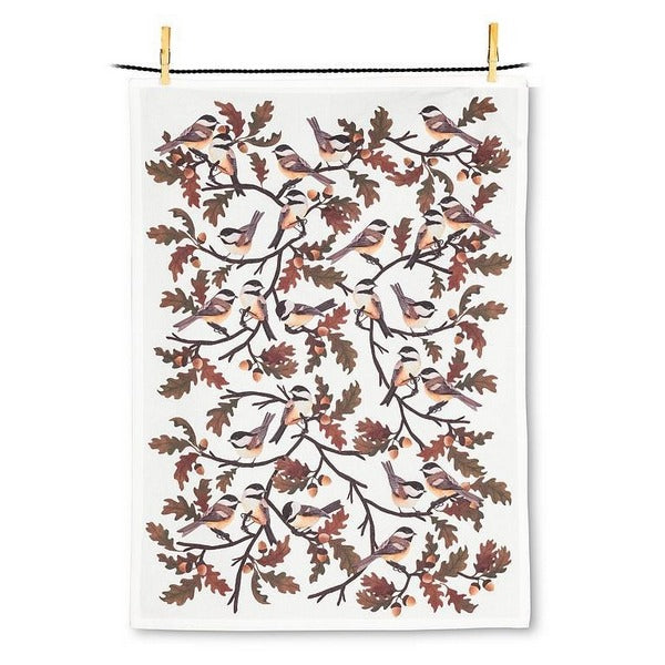 Chickadees & Oak Leaves Tea Towel | Holiday Decor | boogie + birdie