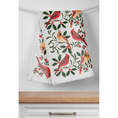 Cardinal Pair with Winter Berries Tea Towel | Holiday Decor | boogie + birdie