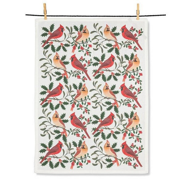 Cardinal Pair with Winter Berries Tea Towel | Holiday Decor | boogie + birdie