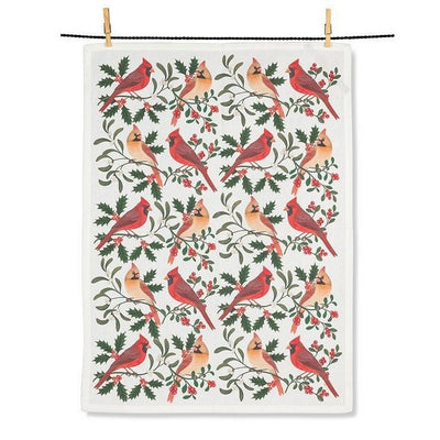 Cardinal Pair with Winter Berries Tea Towel | Holiday Decor | boogie + birdie