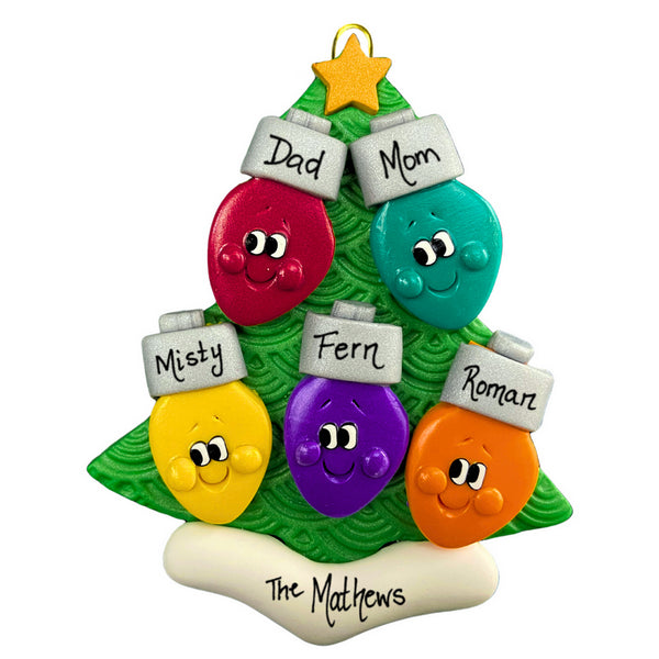 Personalized Family of 5 Light Bulbs Ornament | Ornamentopia | boogie + birdie