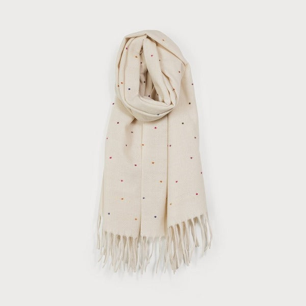 Ivory With Colourful Dots Scarf (6209-IVO) | Scarves | boogie + birdie