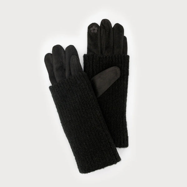 Black Ribbed Wrist Warmer Faux Suede Gloves | Winter Accessories | boogie + birdie