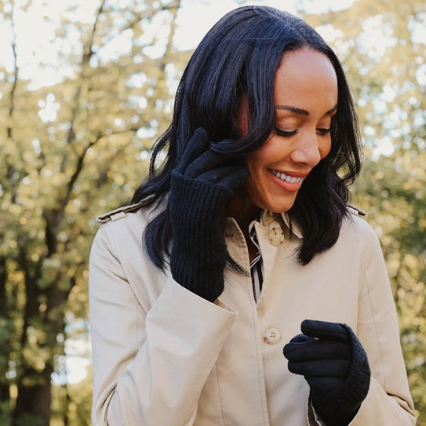 Black Ribbed Wrist Warmer Faux Suede Gloves | Winter Accessories | boogie + birdie