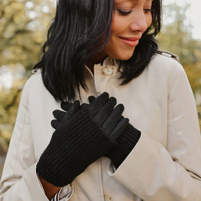 Black Ribbed Wrist Warmer Faux Suede Gloves | Winter Accessories | boogie + birdie