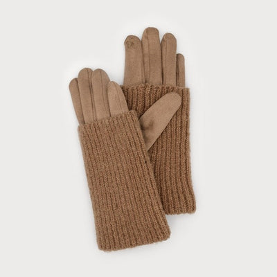 Beige Ribbed Wrist Warmer Faux Suede Gloves (9010-BRN) | Winter Accessories | boogie + birdie