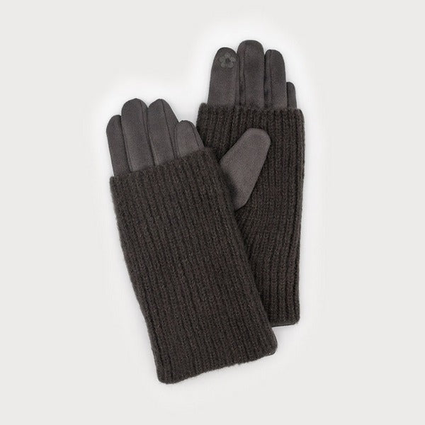 Dark Brown Ribbed Wrist Warmer Faux Suede Gloves (9010-DKG) | Winter Accessories | boogie + birdie