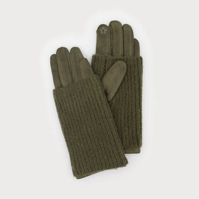 Khaki Ribbed Wrist Warmer Faux Suede Gloves (9010-KAK) | Winter Accessories | boogie + birdie