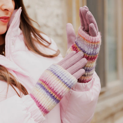 Black Striped Wrist Warmer Faux Suede Gloves | Winter Accessories | boogie + birdie