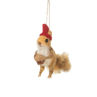 Squirrel in Red Hat Holding an Acorn Felt Ornament  | Holiday | boogie + birdie