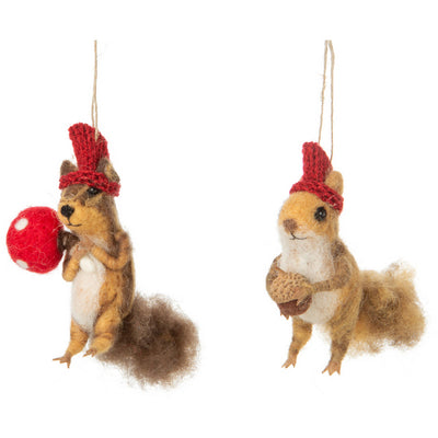 Squirrel in Red Hat with Mushroom Felt Ornament  | Holiday | boogie + birdie