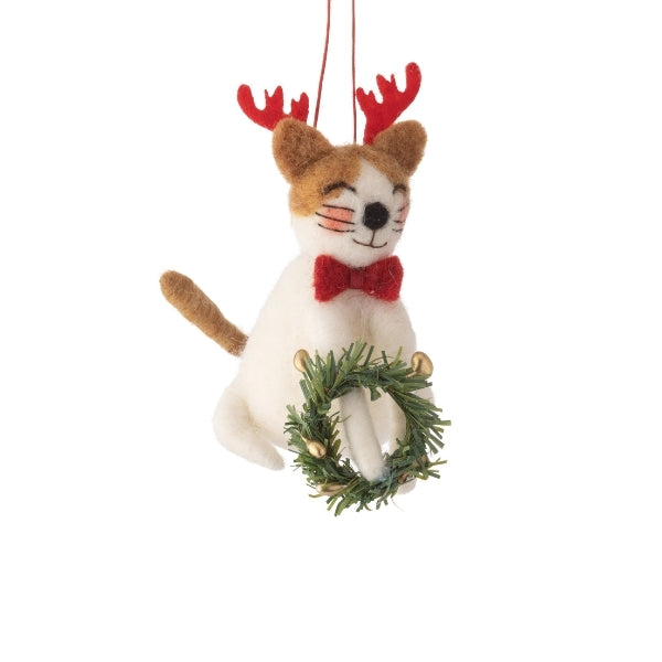 Cat in Antlers with Wreath Felt Ornament | Holiday | boogie + birdie

