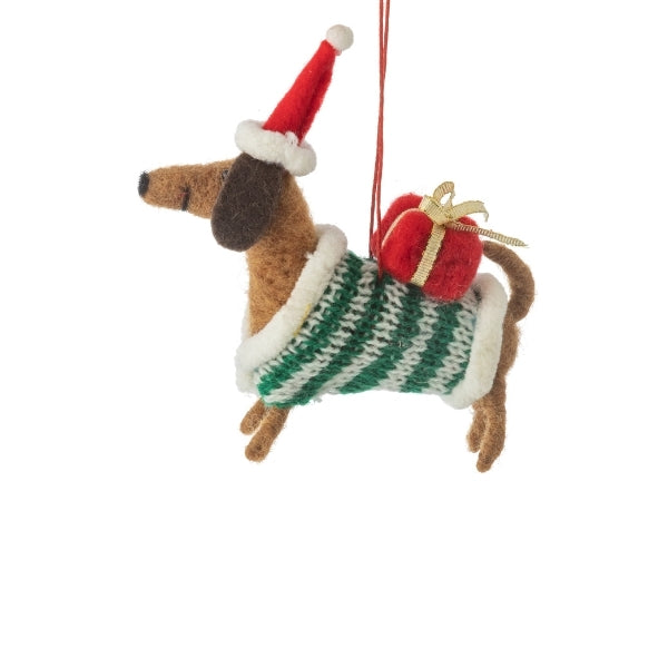 Brown Dachshund with Present Felt Ornament | Holiday | boogie + birdie