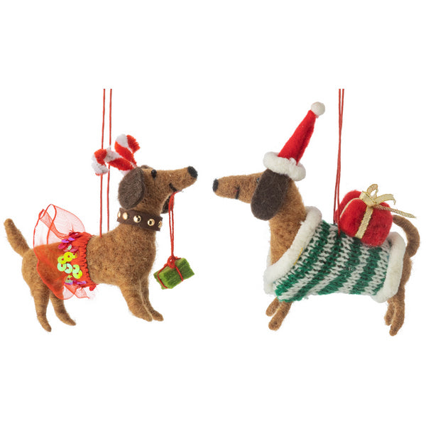 Brown Dachshund with Present Felt Ornament | Holiday | boogie + birdie