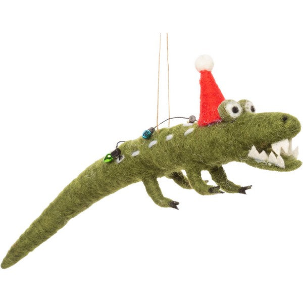 Alligator in Santa Hat Felt Ornament | Holiday Decor | boogie + birdie