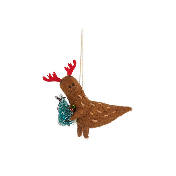 Dinosaur with Antlers and Christmas Tree Felt Ornament | Holiday | boogie + birdie