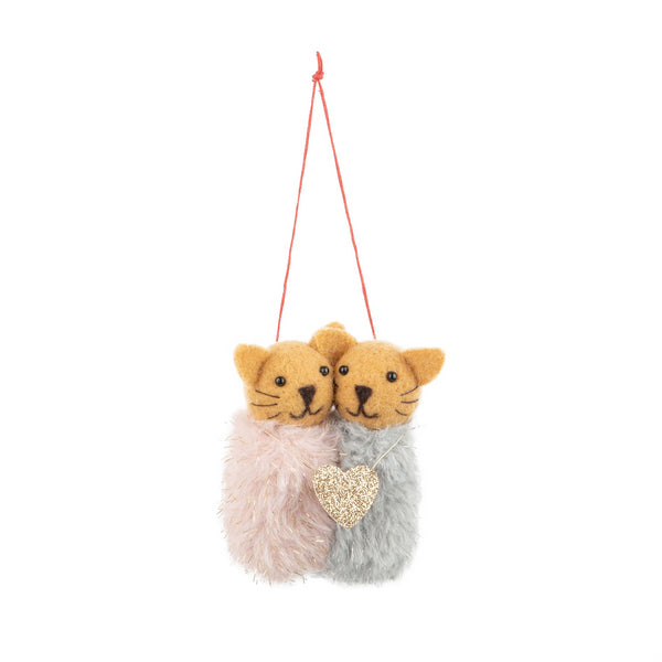 Pink & Blue Cat Couple Felt Ornament (A12772) | Holiday Decor | boogie + birdie
