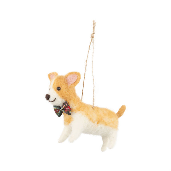 Corgi with a Plaid Bow Tie Felt Ornament | Holiday Decor | boogie + birdie