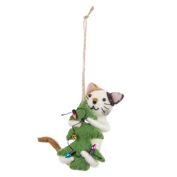 Cat Hugging Christmas Tree Felt Ornament | Holidays | boogie + birdie