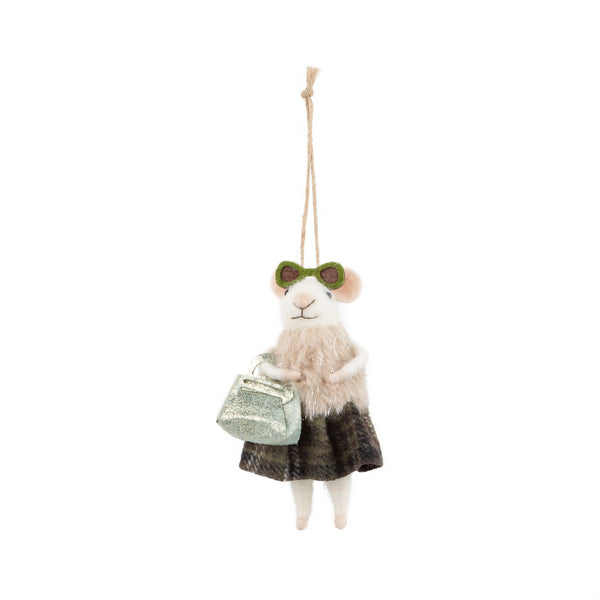 Mouse With Sunglasses & A Fur Coat Holding A Purse Felt Ornament | Holiday Decor | boogie + birdie