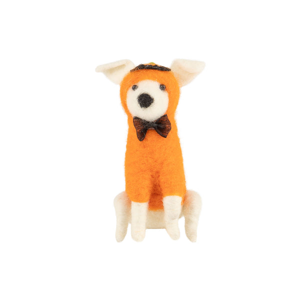 White Dog In Pumpkin Costume Felt Ornament | Holiday Decor | boogie + birdie
